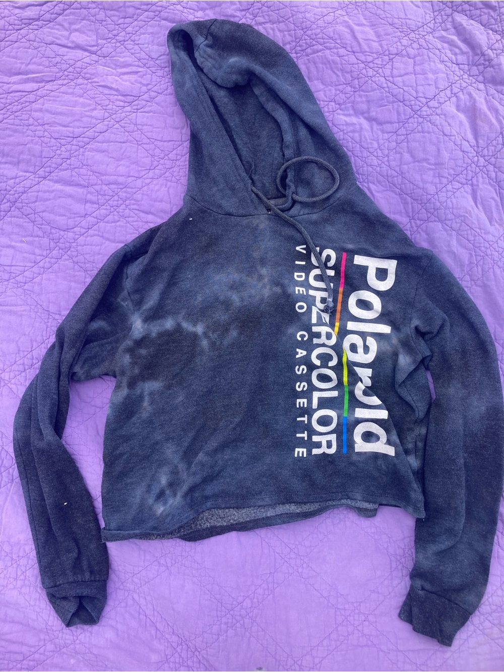 Polaroid Heather Navy Hoodie with Multicolor Diamond Logo